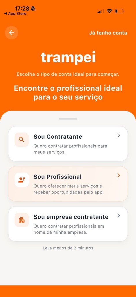 Escolha do tipo de conta
