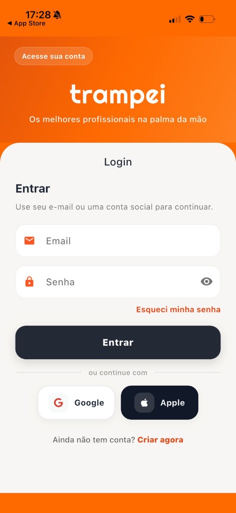 Tela de login do Trampei